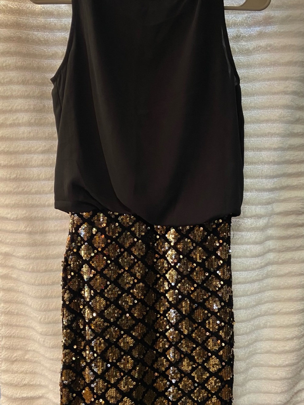 Black Sleeveless Top with Gold Sequin Skirt Set
